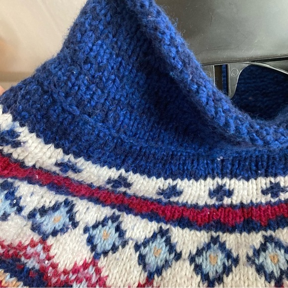 LANDS' END Fair Isle Sweater Nordic Winter Ski Blue Cotton Blend Mo… - Picture 5 of 11